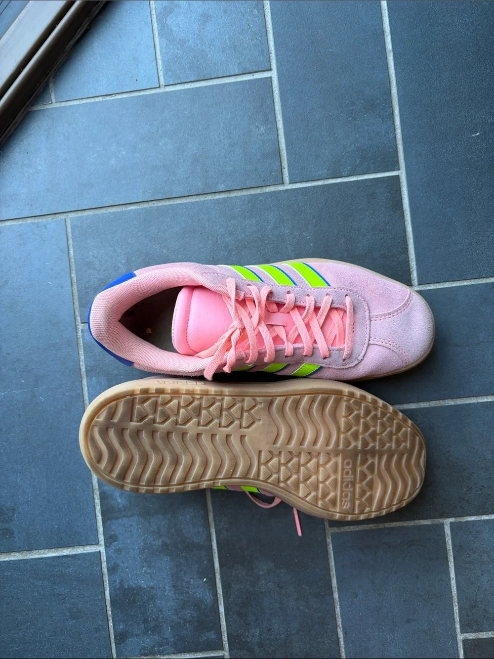 adidas Pink Platform Sneakers with Neon Green and Blue Accents